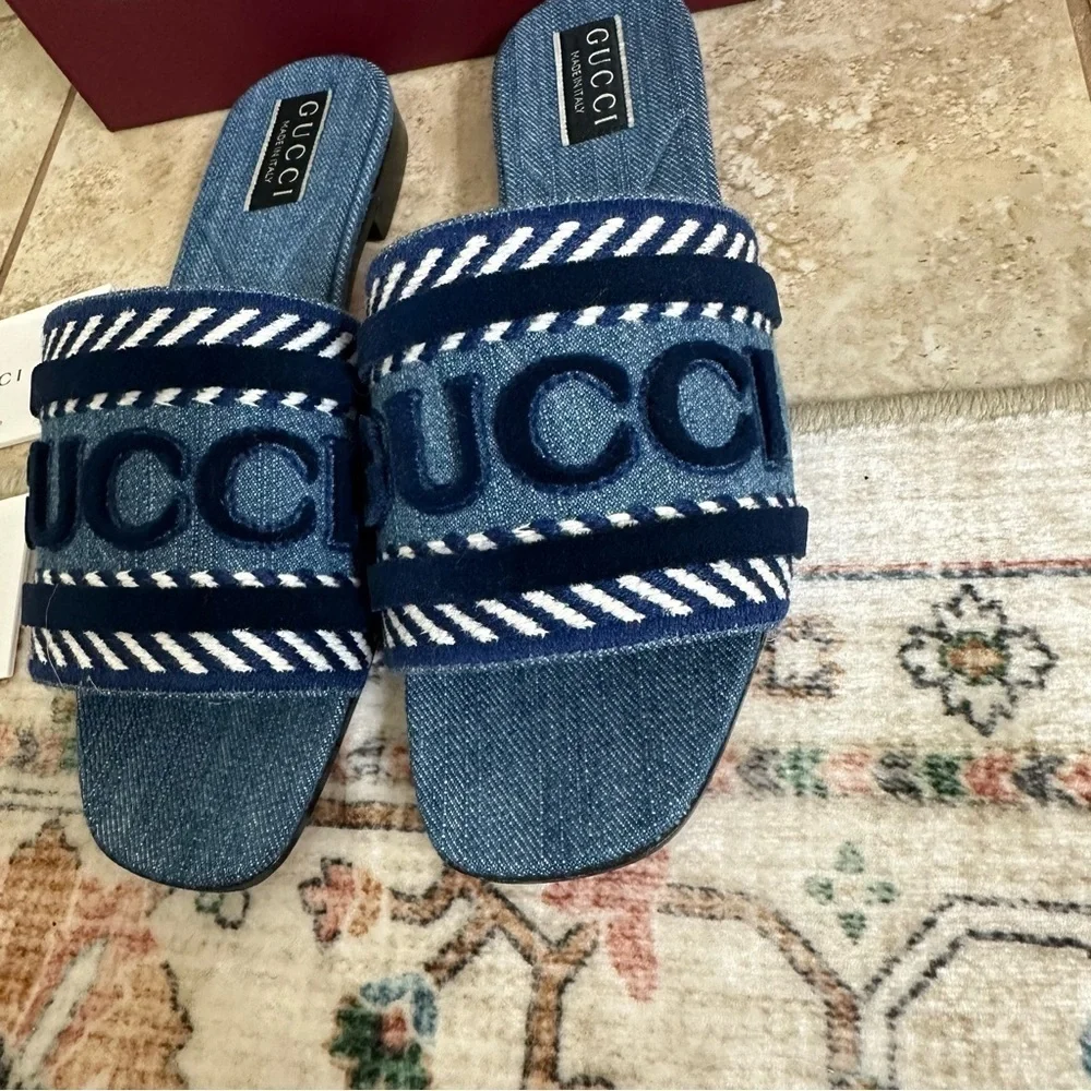 New authentic Gucci Jane Slide denim Sandal size 37.5